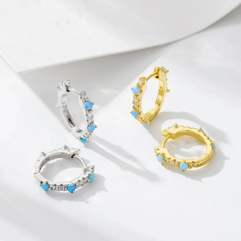 Monkton Real 925 Sterling Silver Blue Opal Earings for Women Elegant Boho Hoop earring Fine Jewelry Gifts