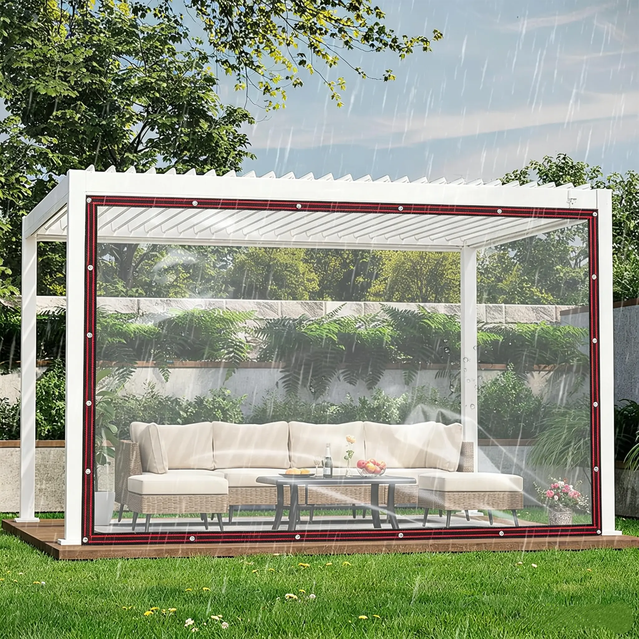 8x10ft Heavy Duty Waterproof Clear Plastic Tarp, Reinforced Grommet Design, Multi-Use Tarpaulin for Garden, Roof and Outdoor Enclosures
