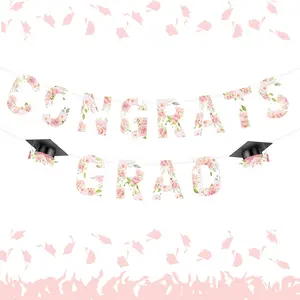 1Set Congrats Grad Banner Class of 2026 Floral Graduation Party Decorations Banner Girl Pink Floral Graduation Banner 2026 for High School  College NO DIY Celebrations