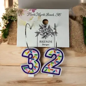Purple Birthday Candle Earrings - Fashion Accessory acrylic jewelry candles handpainted