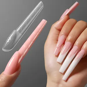 YOKEFELLOW ImMaster Reverse French Dual Form New Shape 3D Coffin Space French Nail Dual Form 150PCS/BOX 15Sizes Magic Caps Zone French Dual Form Nail Durable and Resuable Nail Tool for Beginners and Professional Nail Extension Clear Nail Mold IM114 Coffin