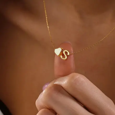 Women's Dainty Gold Cute Necklace - 18 Inches Gold Plated 0.3*0.35'' Minimal Heart Initial Pendant, Letter A-T Monogram, Modern Charm, Personalized Anniversary Gift Jewelry Accessory