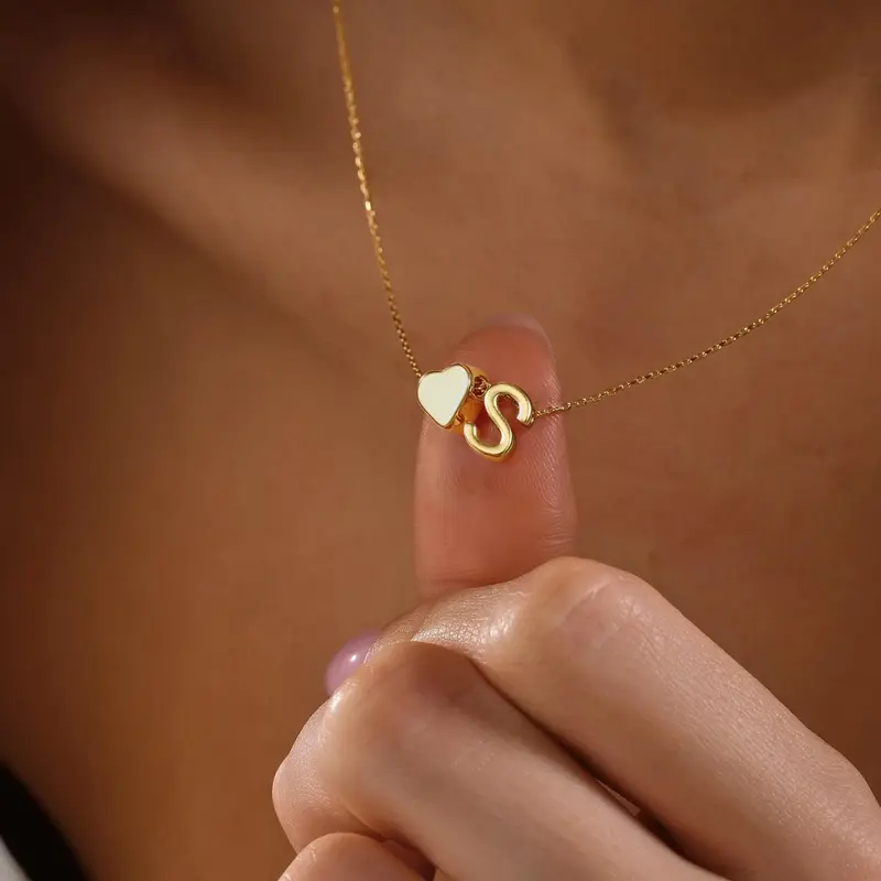 Women's Dainty Gold Cute Necklace - 18 Inches Gold Plated 0.3*0.35'' Minimal Heart Initial Pendant, Letter A-T Monogram, Modern Charm, Personalized Anniversary Gift Jewelry Accessory