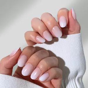 Milky Gradient Press-on Nails - Seamless Nude-to-Ivory Blend with Glossy Finish & Oval Shape for Minimalist Luxury