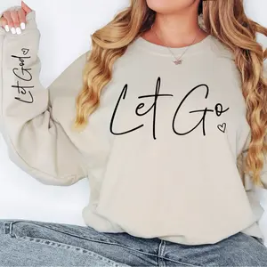 Let Go Let God Crewneck Sweatshirt, Bible Quote Faith Christian Sleeve Print Pullover