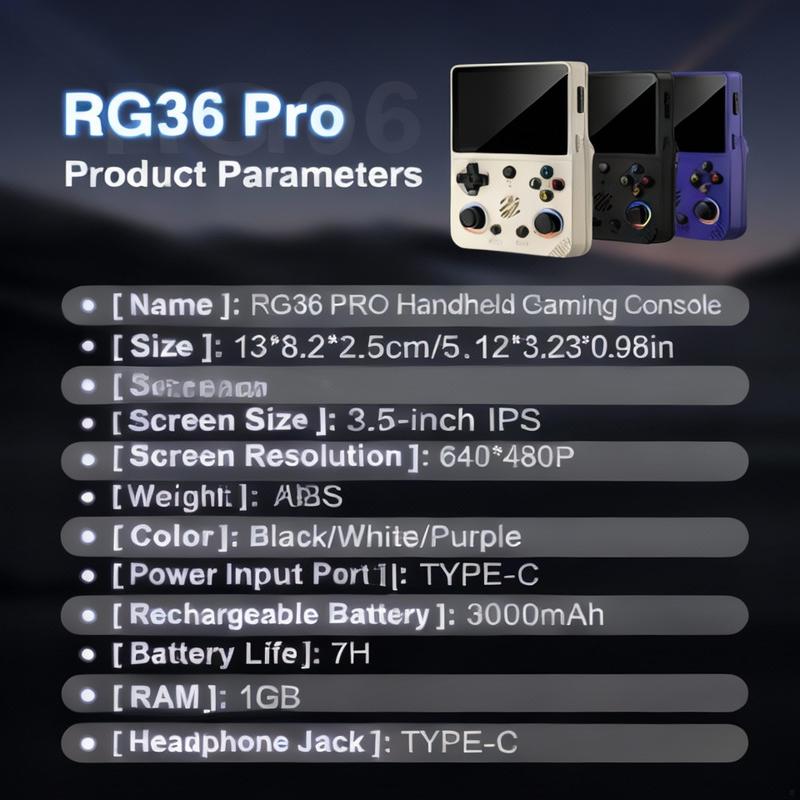 Avamoon RG36 PRO Handheld Game Console, 128G，RGB Lights, 20+ Emulators, Dual 3D Joysticks, 3.5 Inch IPS Screen, Video Gameing Console wavelength game