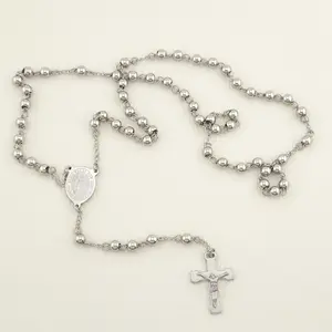 FWJ Stainless Steel  Miraculous Rosary Necklace 26"-Cross Necklaces