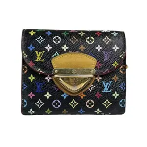 Pre-owned Louis Vuitton Leather Small Leather Goods Murkami Black Wallet with Colorful Monogram Pattern