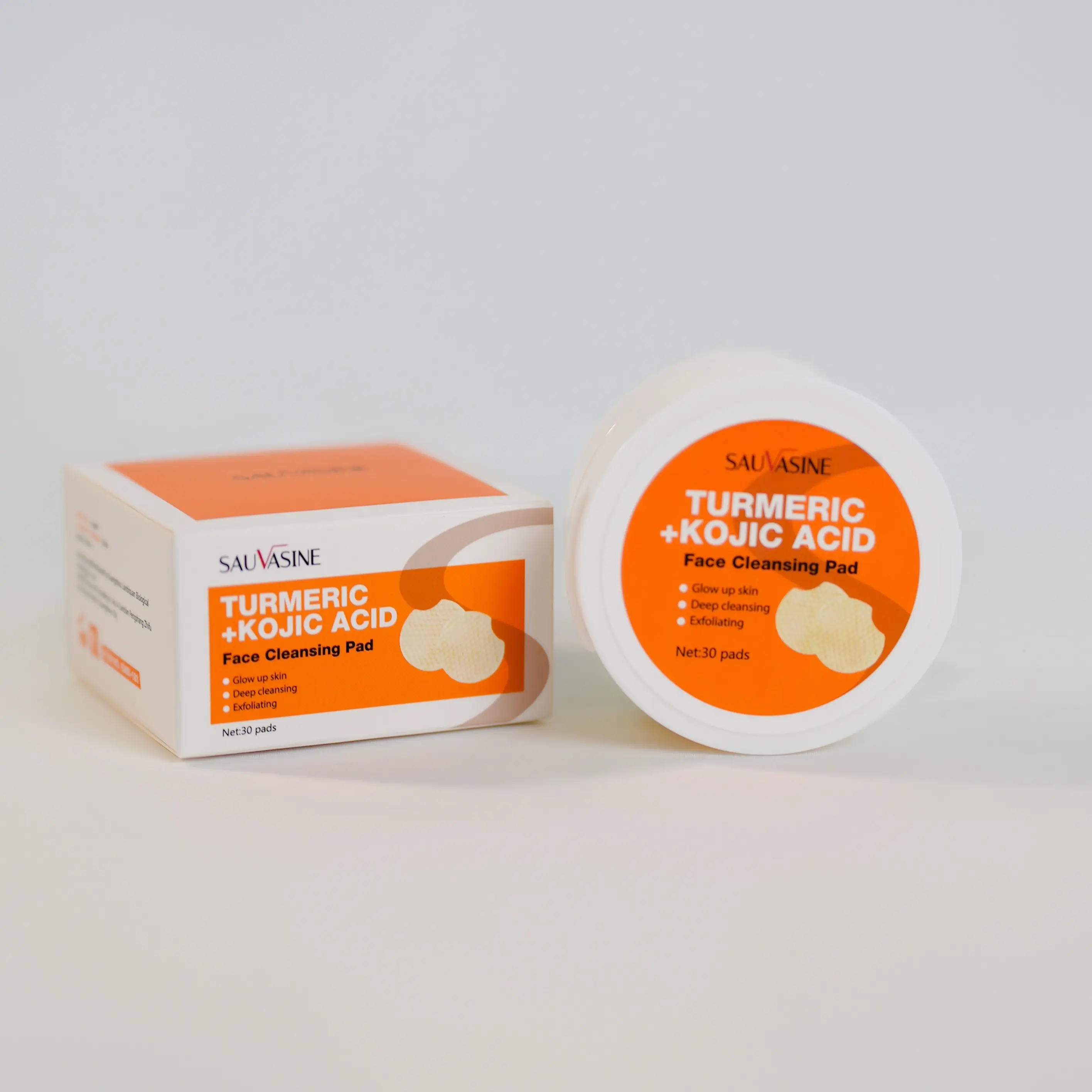 SAUVASINE Turmeric Kojic Acid Cleansing Pads 30pcs Cleansing, Hydrating, Brightening