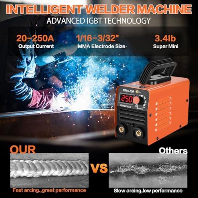 GNIWELDER Super Mini Stick Welder Machine,110V 250A ARC Portable MMA Welding Machine for Beginners,Welding Machine with 10pcs Welding Rod Tools,IGBT Inverter Welder,Hot Start Arc Force Anti-stick (Orange)