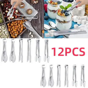 12 Pack Premium Small Serving Tongs, Mini Stainless Steel Appetizer Tongs Ice Tongs Mini Sugar Tongs, 5.1Inch Kitchen Utensils Sturdy