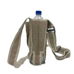 Fwosi Hemp Water Bottle Carrier Bag, Lightweight Design, Ideal for Drinkware, Versatile Carry Option, Features Straps for Easy Access
