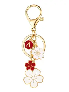 Stylish Initial Trendy Cute Fashionable Alloy Floral Pattern Keychain with Dripping Floral Charm, Perfect Accessory for Handbags & Backpacks, Ideal Gift for Women & Students