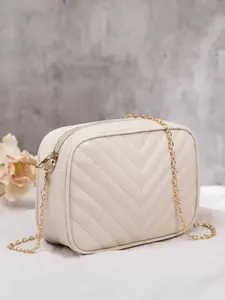 Elegant Beige Mini PU Leather Crossbody Camera Bag – Quilted Chain Strap Shoulder Purse with Zipper for Office & Daily Use
