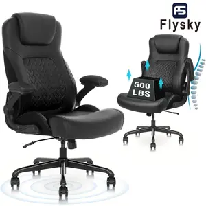 Flysky Home Office Furniture Ergonomic Executive Chair with Wheels and Flip Up Armrest, Big and Tall Office Chair, PU Leather with Flip-up Armrest