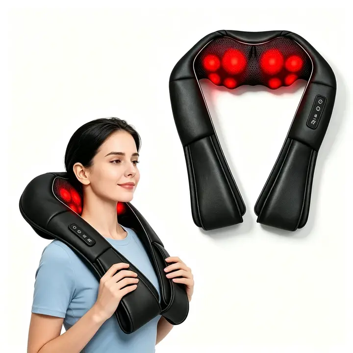 Heated Shiatsu Neck and Back Massager - Soothing Heat, 3D Deep Tissue Kneading, Pain Relief for Neck, Shoulders, Back, Ft and Legs, Portable for Home, Office, Car, Daily Relaxation and Stress Reduction Accessory