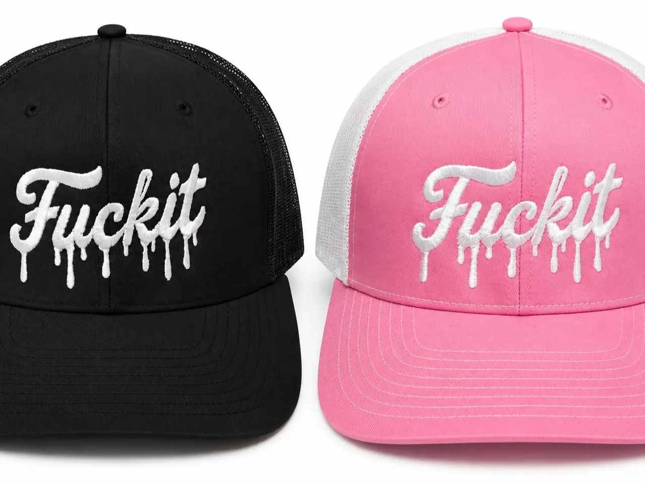 His & Hers F*ck It Embroidered Trucker Hat Set | 2 Funny Couples Hats | Pink & Black Matching Snapback Caps