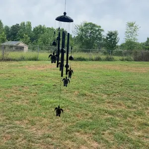 Sea Turtle Wind Chimes For Outside — Coastal Vibe Home Decor with 4 Aluminum Tubes and 6 Lucky Tortoise windchimes for Indoor Outdoors Garden Yard Patio (Black)