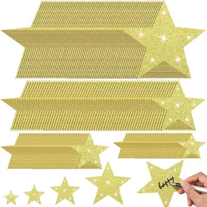 256 Pcs 4 Sizes Gold Glitter Star Cutouts Paper Decorations for Bulletin Board Classroom Back to School Movie Night Party Wall Decor Confetti