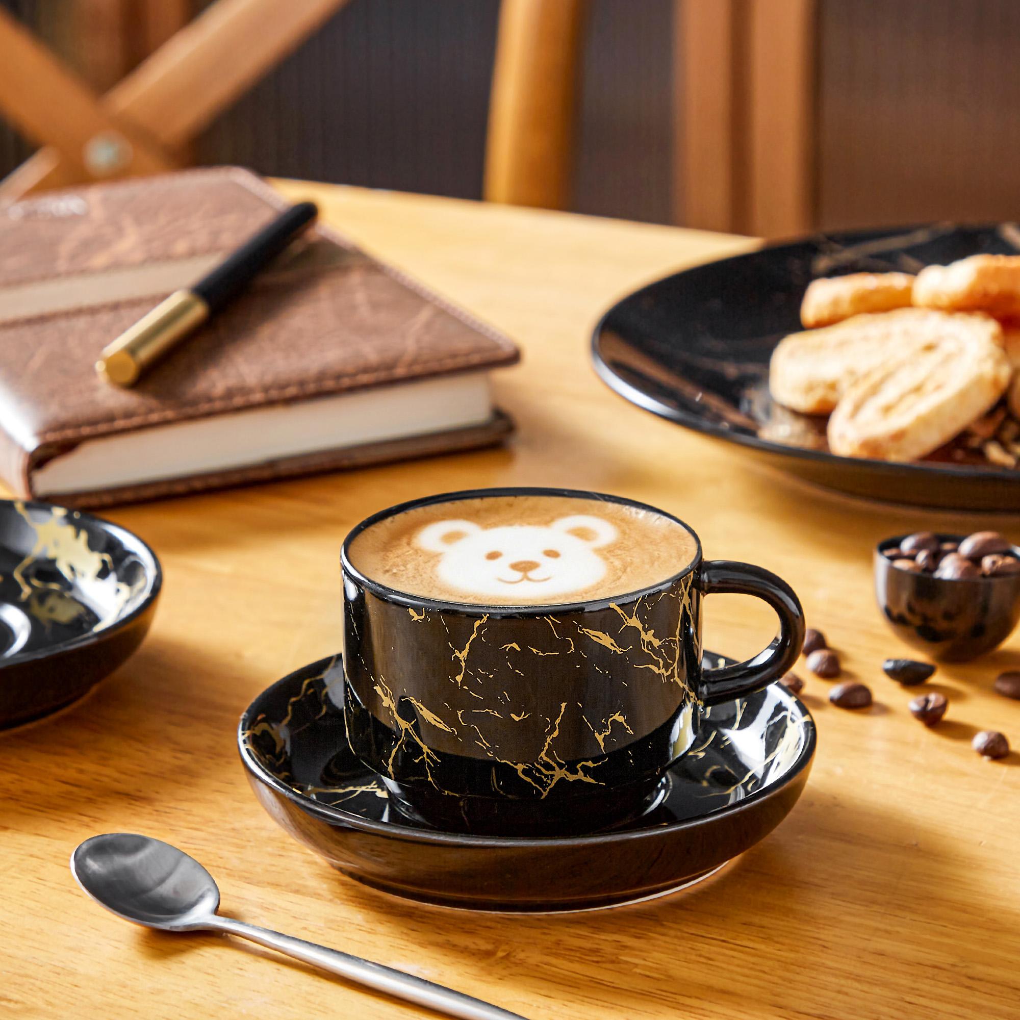 MALACASA 3/5/9 OZ Porcelain Espresso Cups (includes saucers and metal cup holder) 6-Piece Set, Stackable Cappuccino Cups, Coffee Cups, and Tea Cups, Marble-Patterned Espresso Cup Set, Perfect for Espresso, Lattes, and Tea MALACASA 3/5/9 OZ Porcelain Espresso Cups (includes saucers and metal cup holder) 6-Piece Set, Stackable Cappuccino Cups, Coffee Cups, and Tea Cups, Marble-Patterned Espresso Cup Set, Perfect for Espresso, Lattes, and Tea