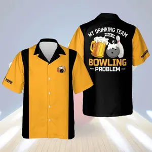 Personalized Bowling Hawaiian Shirt – Funny 'My Drinking Team Has a Bowling Problem' Unisex Aloha Shirt, Gift for Bowlers