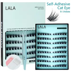 【Pre-Glued】LALA DIY Eyelashes Self Adhesive Lash Clusters Pre glued Eyelash Clusters No Glue Needed Lashes Wispy D-curly Cluster Eyelash extensions 10-16mm Individual Lashes