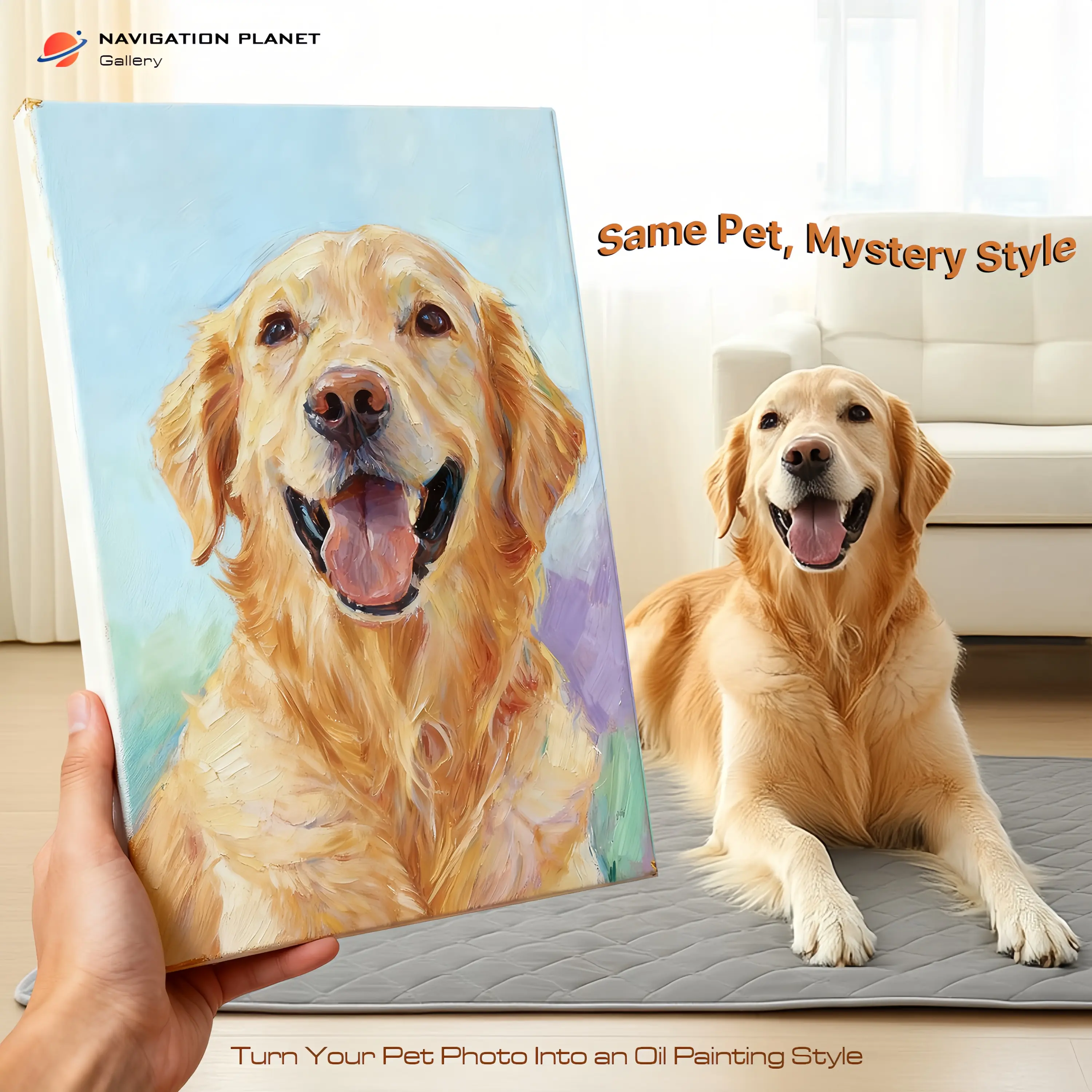 Artistic Animal Design Custom Pet Portrait Canvas Print - Oil Painting Look Wall Art, Personalized Dog/Cat Gift for Pet Owners, Room Decoration Home Supply