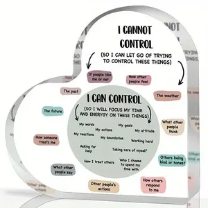 Heart Shaped Desktop Ornament, Mental Health Decor for Therapy Office School, I Can Control Heart Gifts for Psychologists, Counselors, Teachers, Students, Friends