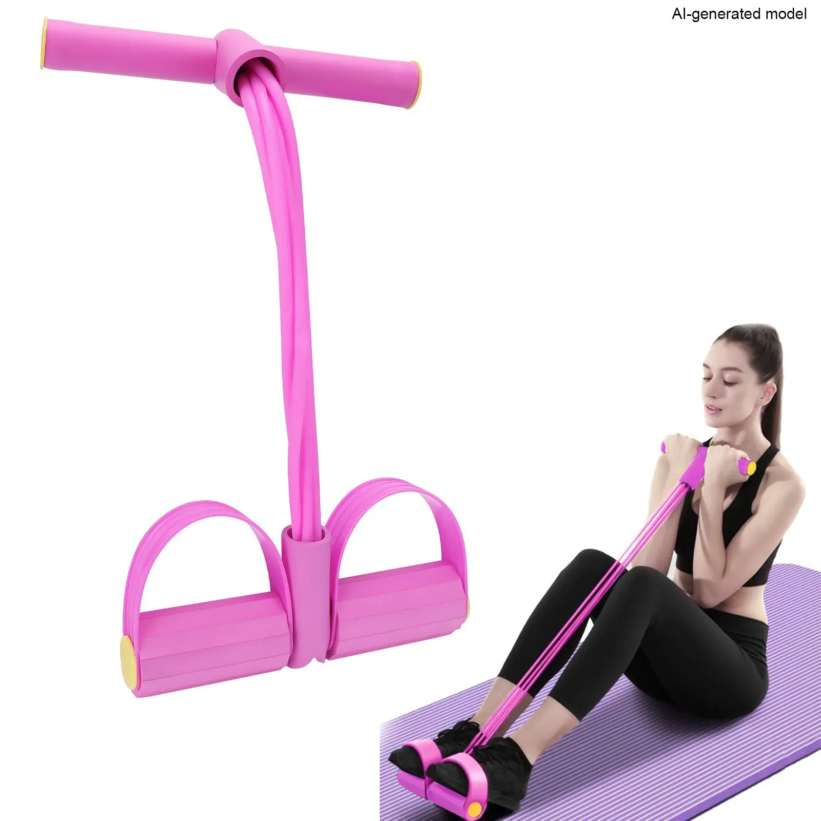 Pedal Exerciser Resistance Band - 4/6-Tube NBR Rubber Pull Rope with Anti-Slip Pedals, Compact Unisex Sit Up Machine Tummy Exercise Equipment for Resistance Band Workout, Glute Growth & Abs at Home, Workout Equipment