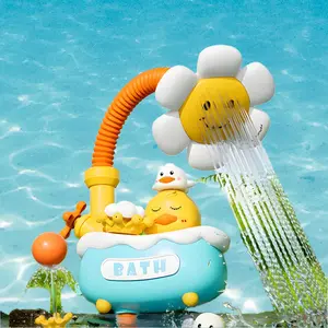 Bath Toys for 1-3 Years,Sunflower Sprinkler Bathtub Sink Toys for 1-3 2-4 Years Toddler,4-in-1 Modes Kids Bath Stress Shower Head - Duck Water Pump with Trunk Spout Rinser,Water Gun Toys,Baby Bath Toys for 1 Year Old Boys and Girls Birthday Gift, play fun