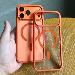 Premium orange clear phone case for iPhone 17 Pro Max/17 Pro/17 Air/17, featuring magnetic wireless charging and a clear acrylic design.