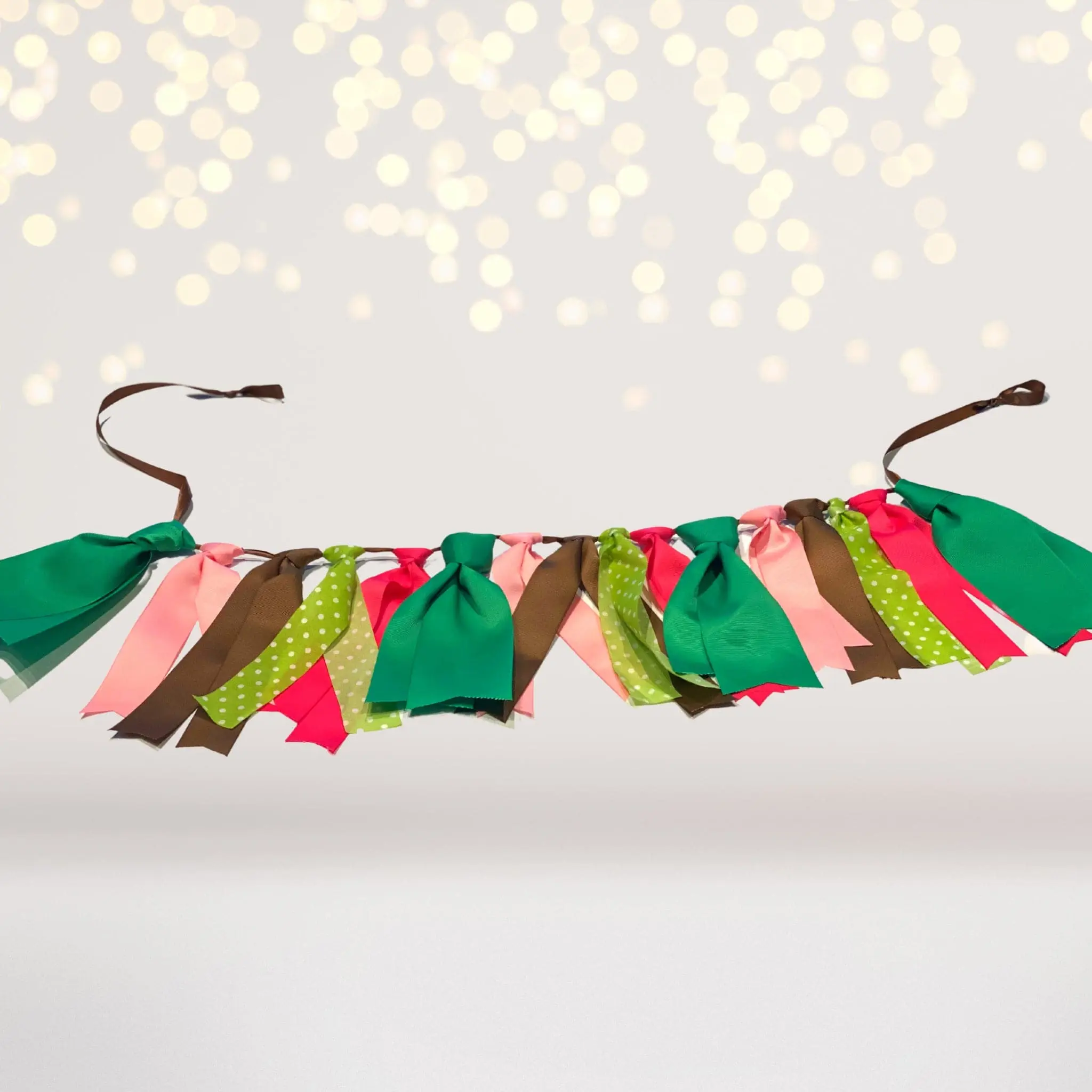 Handmade Pink-Green-Brown Ribbon Banner - Approx. 36" (36 inches) Indoor Festive Decor, First Birthday & Graduation High Chair Backdrop for Photo Shoots