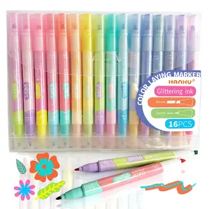 HANKU Glitter Pastel Dual-Tip Markers  16pcs Broad Fine Tips Color-Changing Ideal for Students School Office Stationery Fun Desk Supplies Pens