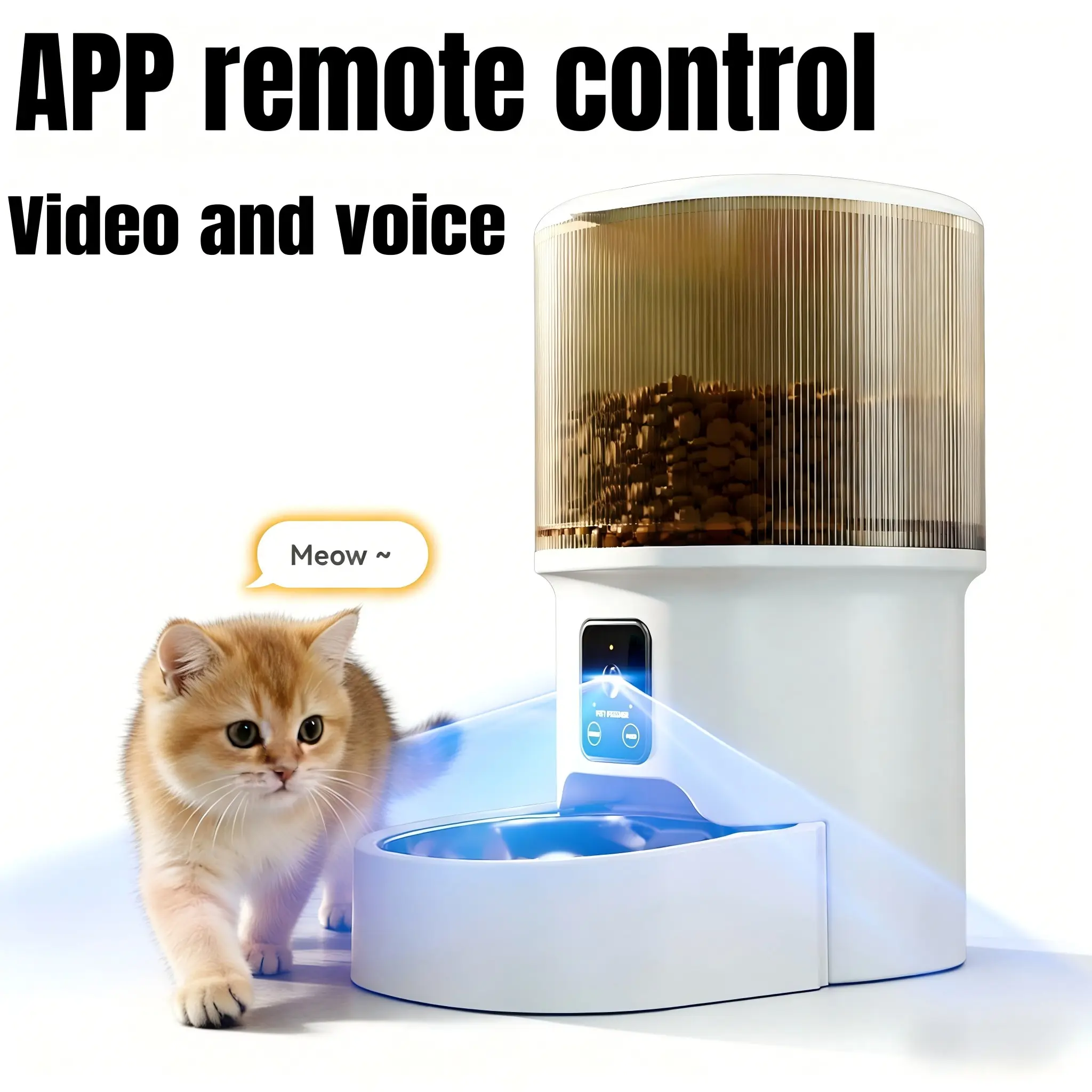 Smart Pet Feeder with Camera, Automatic Feeder, Food Feeders, 4L Capacity, APP Remote Control, 2.4g Wireless Connection, Bidirectional Voice Chat, Timer Function, Feeding