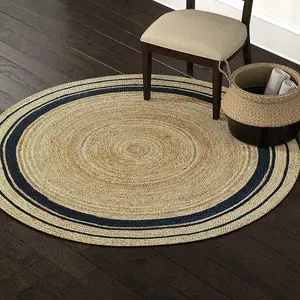 Jute Rug Hand Braided Round Area Rug  Rug for  Decor (2  Round (24 x 24 Inches), Beige + Black Line)