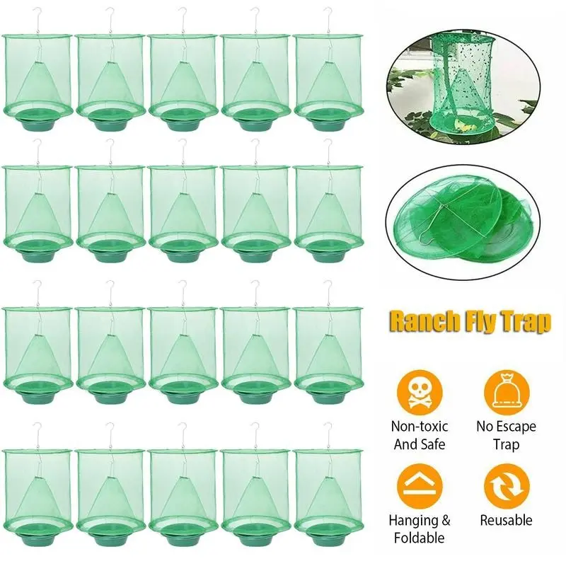 Ranch Reusable Hanging Fly Cage Fly Trap Set for Indoor and Outdoor, Homestead, Park, Restaurant
