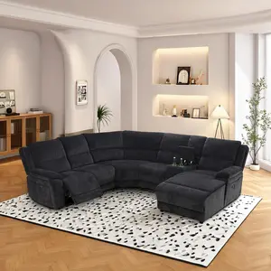 Power Recliner Sectional Sofa Set with Chaise Black Living Room Couch Storage Cup Holders USB Ports for Apartment Home Office