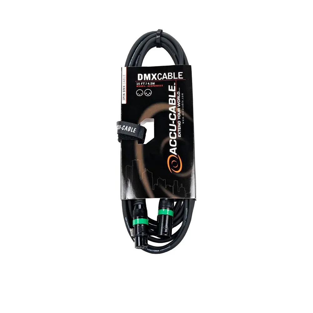 Accu Cable 15-foot DMX Cable - 3-pin male to 3-pin female connection