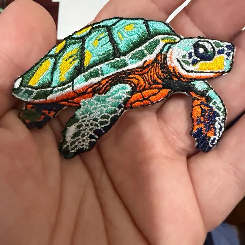 Sea Turtle Embroidered Patch – 3” x 2” Iron-On or Sew-On Ocean Animal Applique for Jackets, Hats, Backpacks