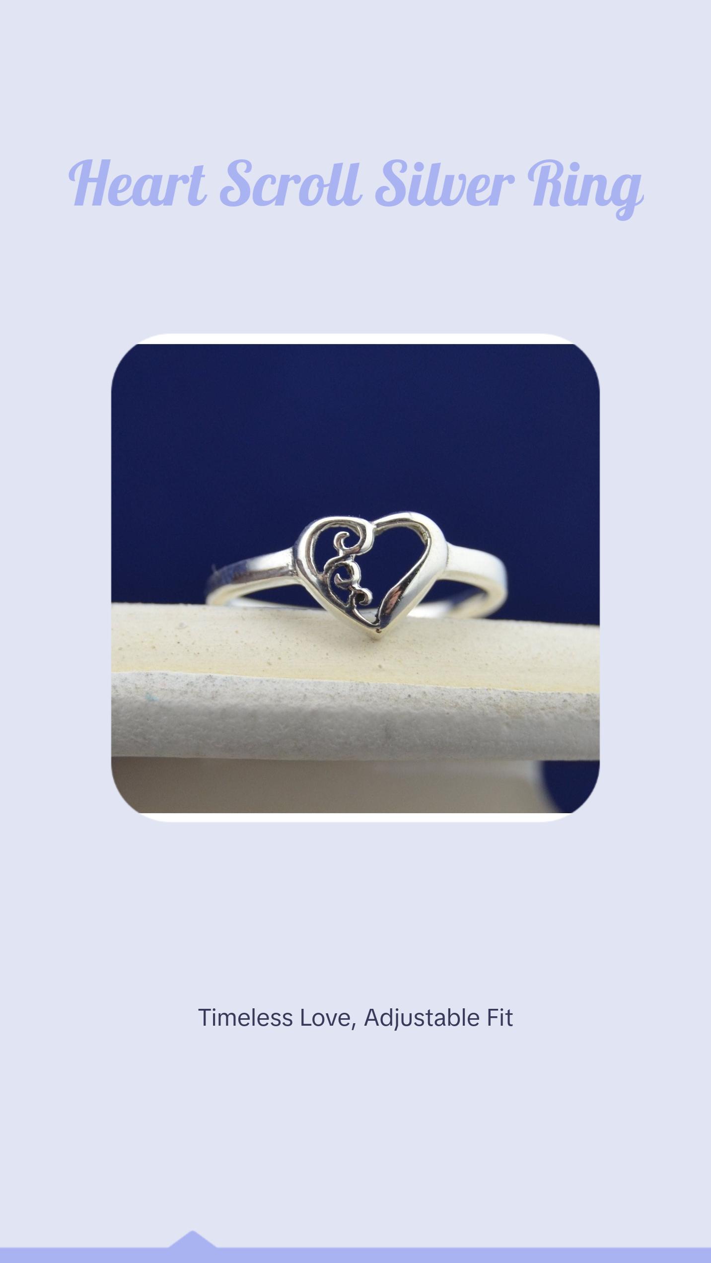 Elegant 925 Sterling Silver Heart Ring with Exquisite Scrollwork - Limited Edition