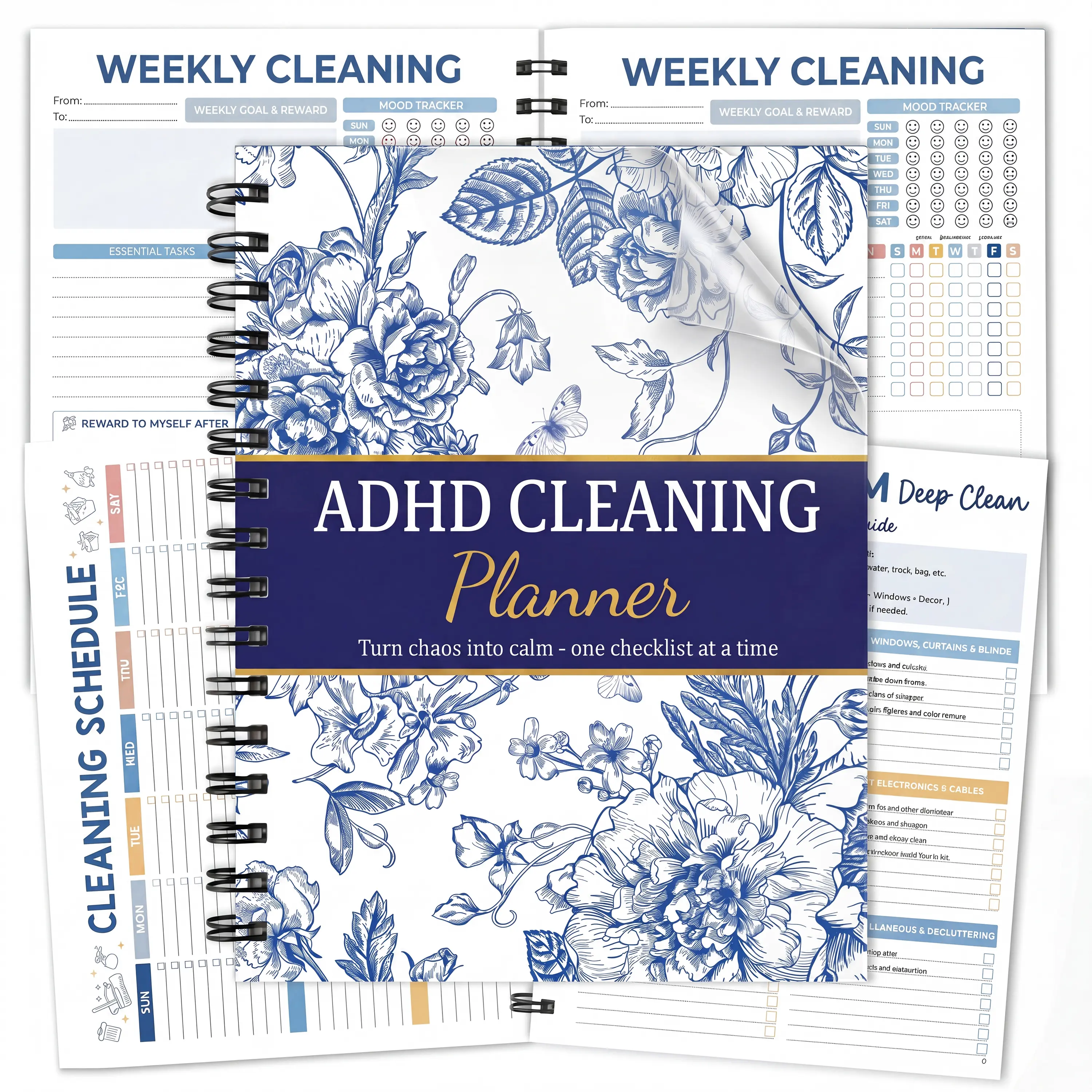 ADHD Cleaning Planner for Adults & Teens, Weekly Monthly Checklist, Spiral Bound Schedule Organizer for Adults & Teens, Daily Household Tracker for ADHD Minds, Stress-Free Housework