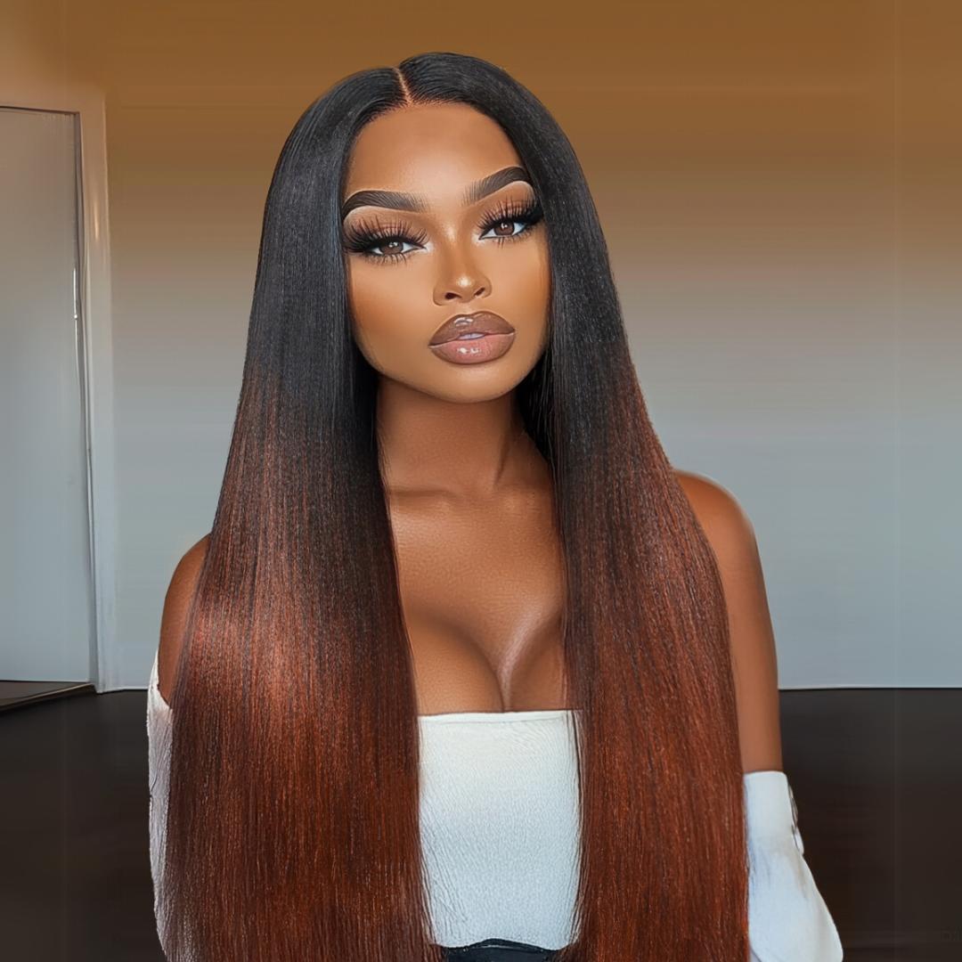 UNice Upgrade V Part Ombre Chestnut Brown Yaki Straight Wigs with Drawstring No Leave Out Glueless Human Hair Wigs for Beginners Friendly SpringStatements