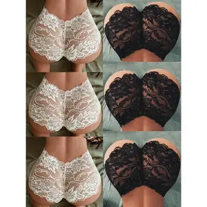 6pcs Women'S Underwear, Black Lace Sexy Crotch Hollow Transparent Briefs Fabric Panties(Sheets)