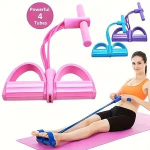 Fitness Resistance Bands-4Tube Pedal Ankle Puller - 2026 New Sit up Leg Stretch Rope Exercise Bands with Handles, Stretching Workout Fitness Bands for Arm Weights Exercise Equipment total body training eco-friendly latex yoga natural tube home gym foot