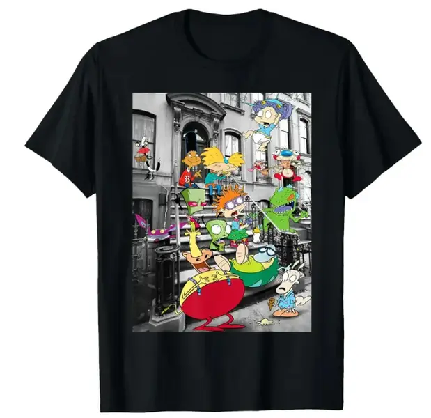 Women's Vintage 90s Nickelodeon Cartoon Crossover Short-Sleeve Cotton-Polyester Top, Classic Nicktoons Nostalgia T-Shirt, Shortsleeve, Tops, T Shirts, 90S Graphic Tees, Casual