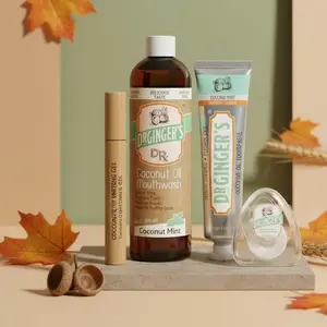 Dr. Ginger’s Whitening Oral Care Kit with White Charcoal Toothpaste, Mouthwash, Whitening Pen, and Coconut Oil Floss – Regular & Travel Sizes