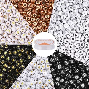 1900 count 7 Colors Round Letter Beads 4x7mm  Alphabet Beads with 1 Roll Elastic String for Bracelet Necklace  Making Supplies