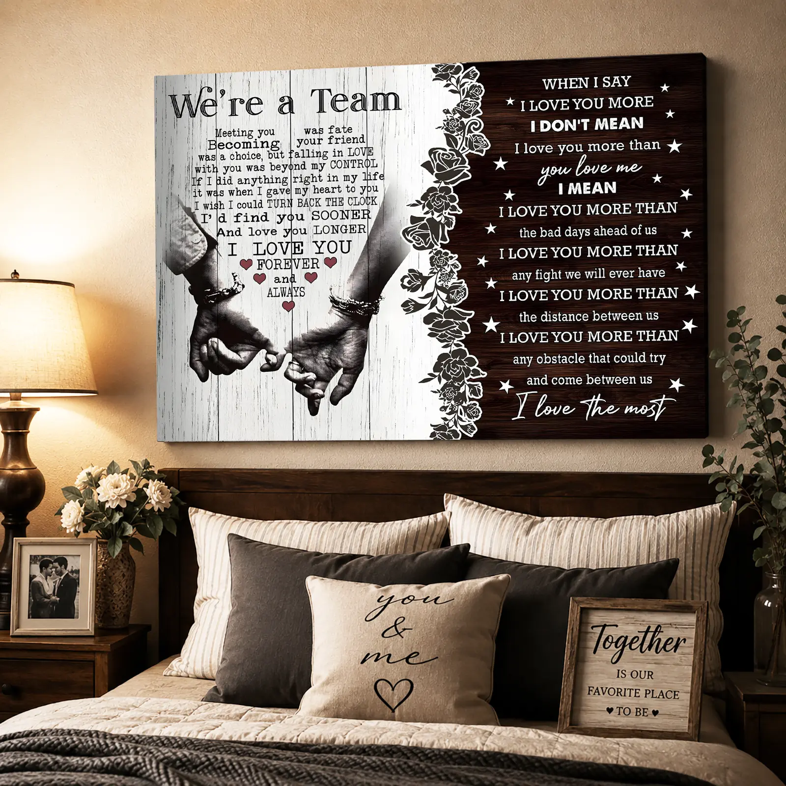 We're A Team Couple Romantic Quote Art Print, Love Theme Design, Perfect Gift For Couples Husband Wife, Ideal Wall Decoration For Bedroom Living Room Farmhouse, Modern Rustic Wall Art, Canvas Poster Wall Decor Sweet Anniversary