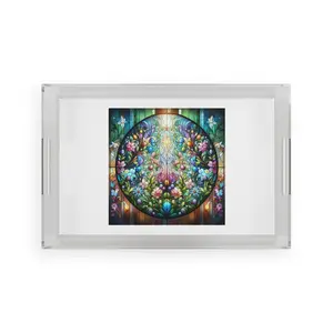 Stained Glass Design Vibrant Acrylic Serving Tray, Colorful Home Decor, Kitchen, Gift for Mother's Day, Hostess Essentials, Easter Plates Family Aesthetic Clear