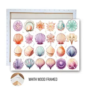 1pcs FRAMED Ocean Shell Decorative Painting Modern Minimalist Living RoomWall Art with Wooden Frame Canvas Painting Home Soft Decoration Art Mural Bedroom Dining Room Background Wall Decor Home Decor